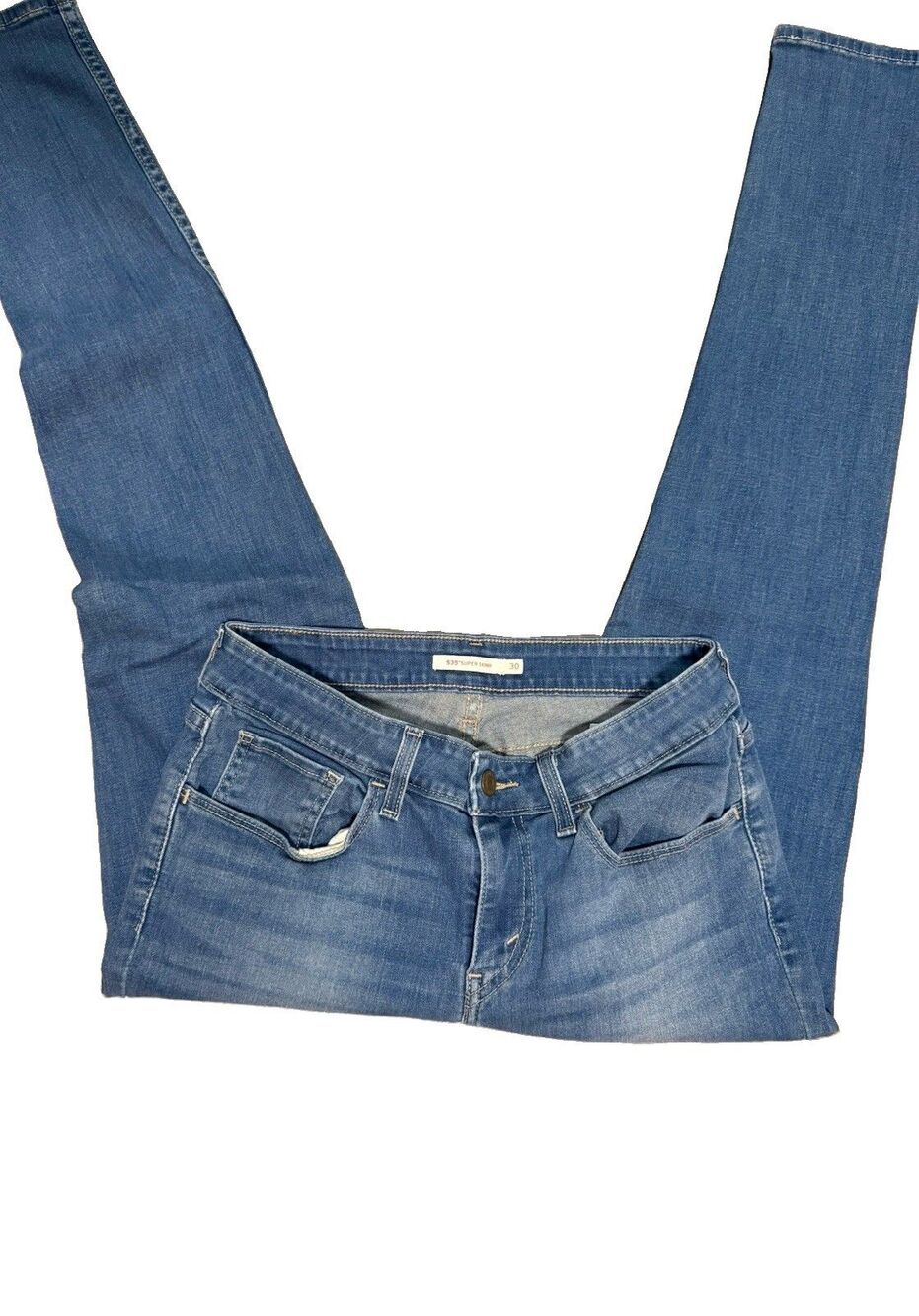 Levis 535 Supper Skinny Jeans Womens Sz 30 Blue Stretch Denim Mid Rise Zip Fly - Picture 3 of 3